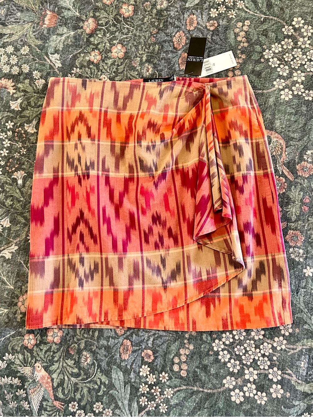 NWT Lauren Ralph Lauren Linen Cotton Blend Western Aztec Print Wrap Skirt